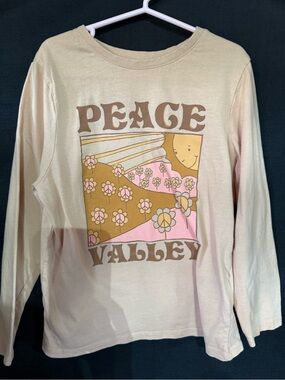 Cotton On Cream Long-Sleeve Top with Pink & Brown 'Peace Valley' Graphic